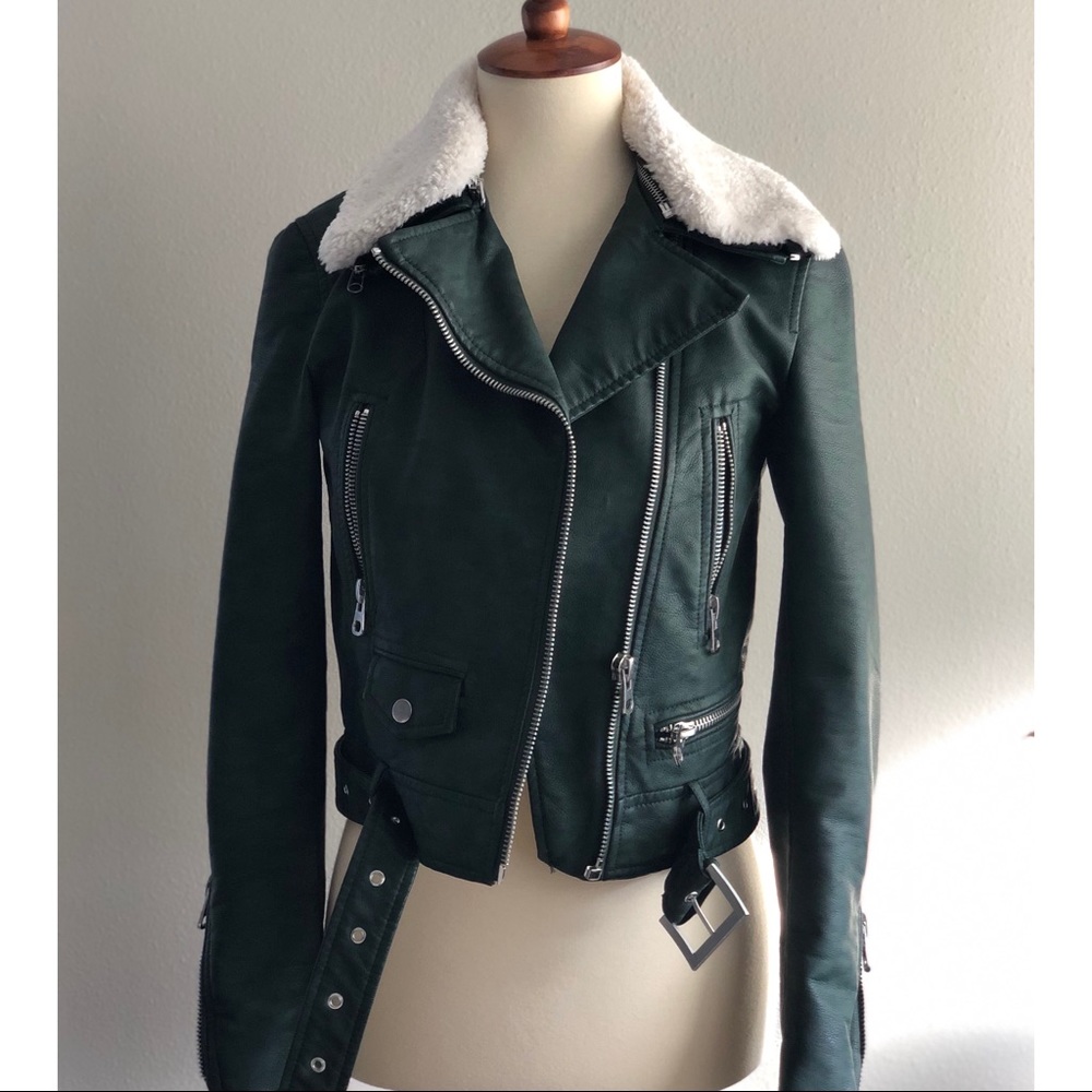 Zara faux leather green Moto jacket S